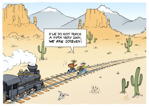 Cartoon Projektverlauf im Wilden Westen